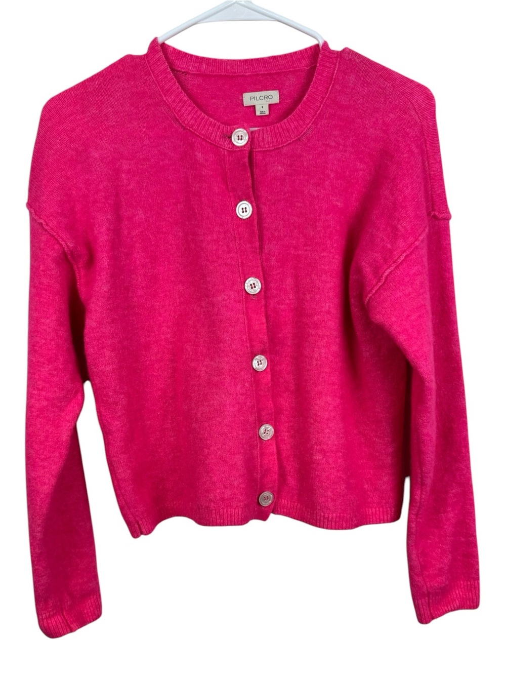 Pilcro Anthropologie Bright Pink Button Soft Cardigan S